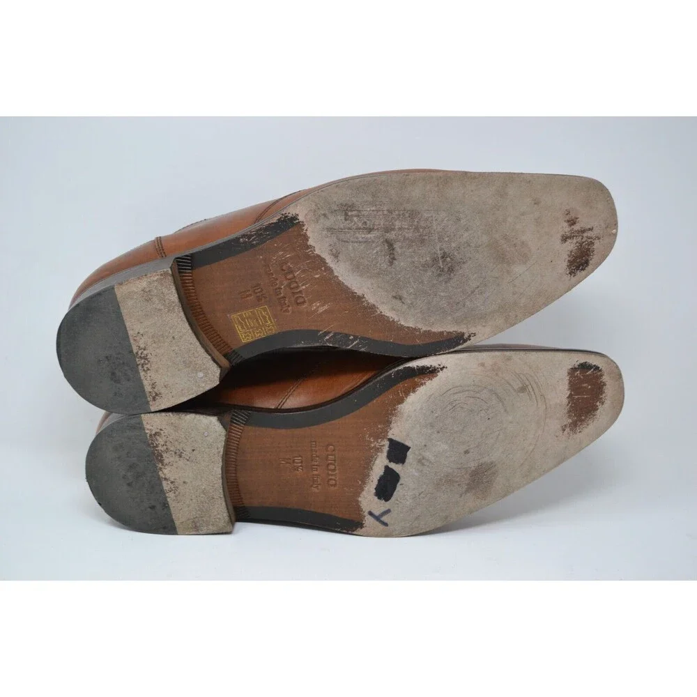 Men's Massimo Matteo Italy 10.5 M Brown Leather Oxford Slip on Dress Shoes‎ 7741